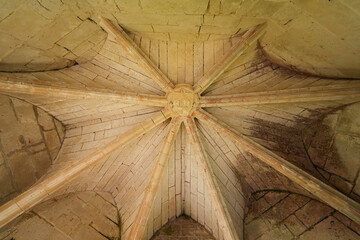 Rib vault in the Dungeon of Septmonts in Aisne, Picardie, France - Built in the 14th century, this...