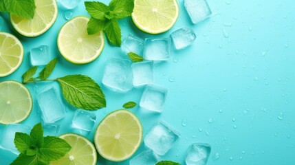 Ice cube with mind and sliced lime background