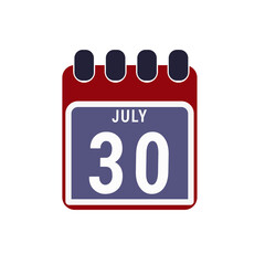 Calendar displaying day 30 (thirtieth) of the July - Day 30 of the month. illustration