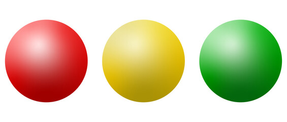 Set of round buttons. Green, yellow, red. Buttons in vector. 3d ball 