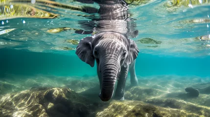 Papier Peint photo Lavable Kaki elephant diving