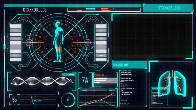 Animation of sports data processing with diverse people exercising on black background