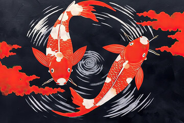 Vector image of an carp koi on Japanese background,Ai generative