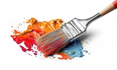 Paintbrush with Wet Paint on White Background