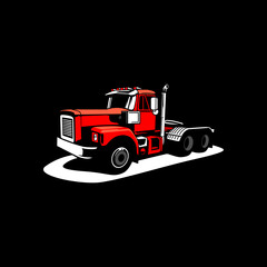 semi truck red color vector illustration on black background