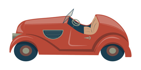 Old car in retro style. 1930s, red vintage car. Vector illustration in a flat style.