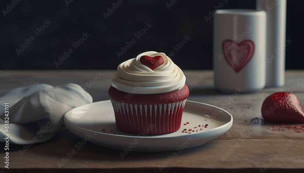 Poster a heart shaped muffin, baked with love generated by ai