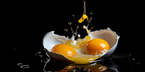 a cracked egg with two yolks inside