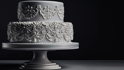 Elegant wedding cake, adorned with chocolate flowers generated by AI