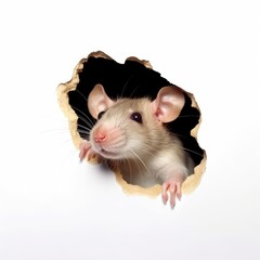 Curious Rat Peeking Through Torn Paper Hole