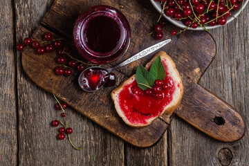 Red currant jam in a jar
