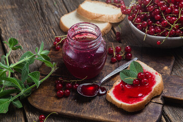 Red currant jam in a jar