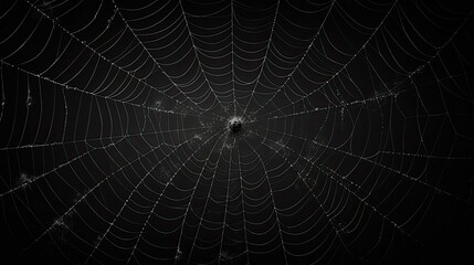 Obraz premium Creepy Black Spider Webs for Halloween and Scary Themes. Realistic Spider's Webs on Black Background for Skittish and Creepy Designs: Generative AI