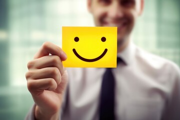 Man Holding Yellow Paper with Smiley Face