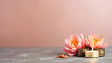 Obraz na płótnie Canvas Diwali Holiday - Burning Candle with Lotus Lily
