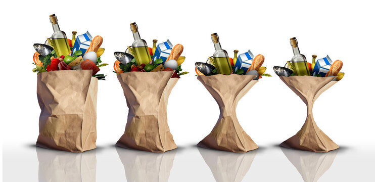 Shrinkflation economics or Shrink inflation as raising the price and lowering the value by shrinking the size of Food or groceries as economic deflation