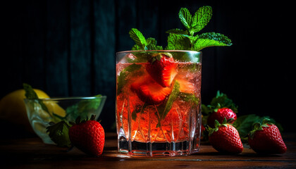 Fresh mojito cocktail with ripe berry fruit generated by AI