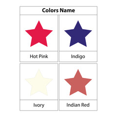 Different color Star Learning colors name. Vector illustration. white background. Vector illustration.