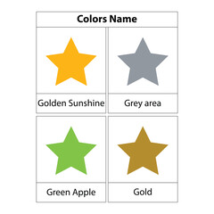Different color Star Learning colors name. Vector illustration. white background. Vector illustration.