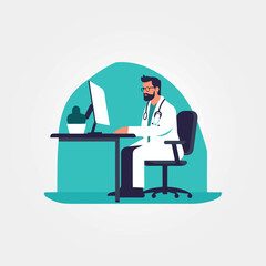 doctor working on the computer