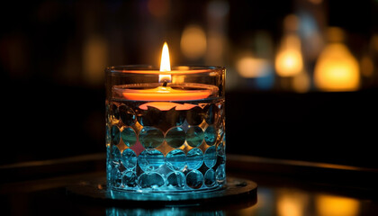 Candlelight glowing, whiskey poured, celebration of luxury generated by AI