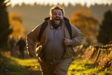 Obraz premium The First Step - A Motivational Image Of An Obese Individual Starting Their Fitness Journey. Generative AI