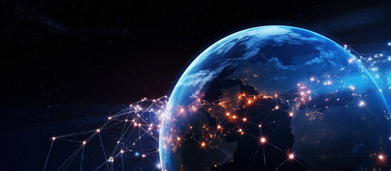 Global communication network orbiting the Earth in space