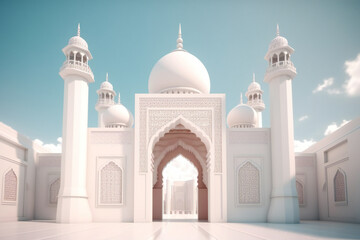 Fototapeta na wymiar A 3d illustration of a mosque with a gate in the middle generative AI