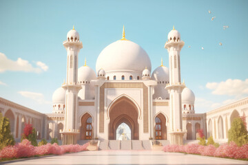 Fototapeta premium A 3d illustration of a mosque with a gate in the middle generative AI