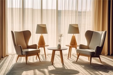 Hotel lobby with Scandinavian style furniture strong