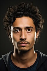 Obraz premium headshot of a young hispanic man looking at the camera on gray background