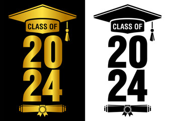 Lettering Class of 2023 for greeting, invitation card. Text for graduation design, congratulation event, T-shirt, party, high school or college graduate. Illustration, vector on transparent and black 