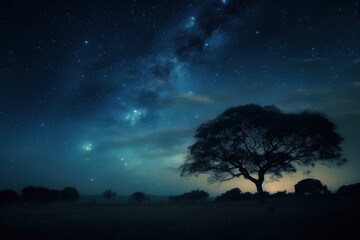 Fototapeta na wymiar Colorful night landscape with milky way against the backdrop of trees, AI Generated