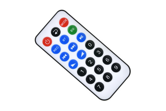 white wireless remote control with colorful buttons isolated on transparent