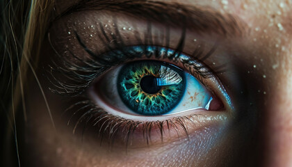 Obraz premium Caucasian woman green eyes stare into camera generated by AI