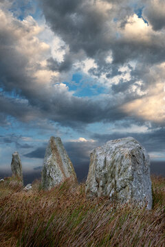 Westcoast Ireland. Achill island, Amethyist. Rocks in landscape. Clouds.