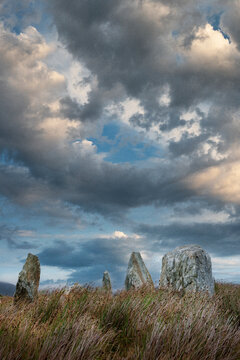 Westcoast Ireland. Achill island, Amethyist. Rocks in landscape. Clouds.