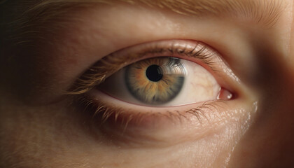 Obraz premium Caucasian woman iris reflects nature beauty, staring generated by AI