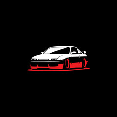 japanese sport car red and white vector illustration on black background
