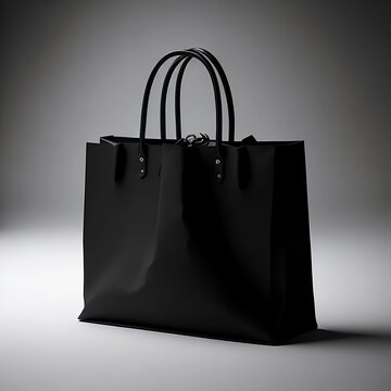 Empty Black Shopping Bag for advertising and branding. MockUp Package. Vector Illustration.