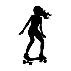 Vector illustration. Silhouette of a girl riding a skateboard.