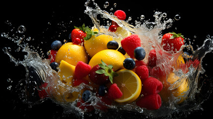 Fototapeta na wymiar Healthy and colorful fruits, very delicious, high detailed Fruits, strawberries, bananas, apples, kiwis