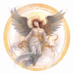 an angel with wings soars