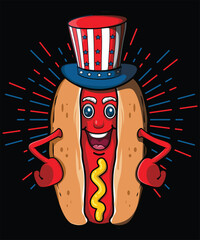 USA Hot Dog Celebrating America 4th Of July With The American Flag