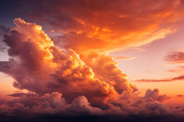 Sunset with large clouds and orange light.