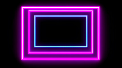 Futuristic neon purple and pink Lights on Black background. Glowing neon rectangular frame. Generative AI.