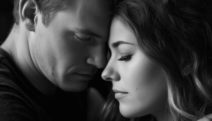 Fototapeta premium Romantic couple embraces in affectionate kiss outdoors generated by AI