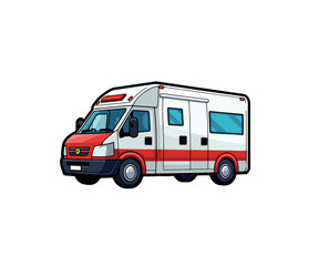 Vector illustration of a sticker with an image of an ambulance car on a white background	