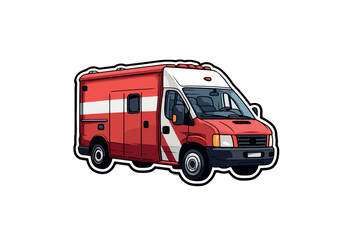Vector illustration of a sticker with an image of an ambulance car on a white background © Dav_782