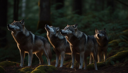 Obraz premium Young wolf pup sitting in grassy forest generated by AI